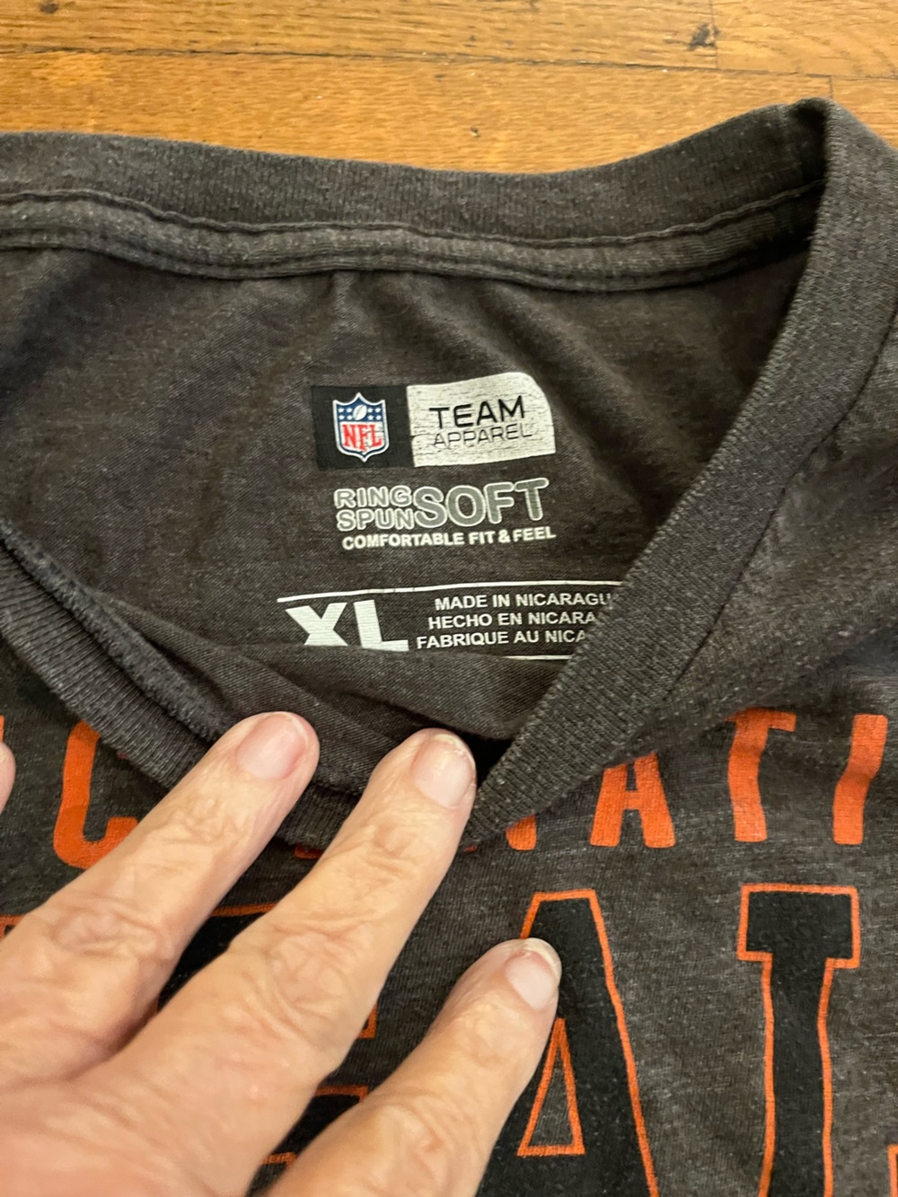 NFL Men's Dark Gray Short Sleeve Tee with Orange Print